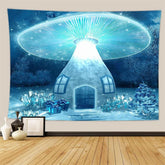 Lofaris Glitter Blue Mushroom house Room Decoration Wall Tapestry